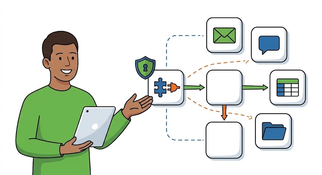 i-Reserve gekoppeld aan Microsoft Power Automate via een flow met een custom connector en beveiligde login naar Microsoft 365-apps